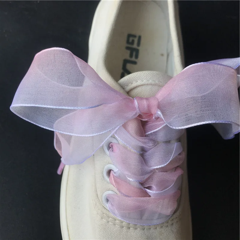 

1Pair Fashion Bohemia 120cm Flat Wide Silk Ribbon Shoelaces Gradient Color Laces Shoe Sneaker Sport Shoes Lace