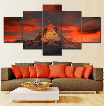 

5 Piece Switzerland Zermatt Matterhorn Landscape Oil Paintings Canvas Art Wall Paintings for Home Decor