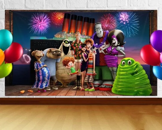 

Hotel Transylvania Summer Vacation Birthday Fireworks Cruise Ship background Computer print party backdrop