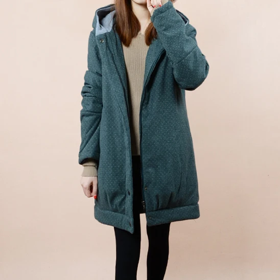 Winter small cotton padded jacket dot polka dot wadded jacket female long design a thickening wadded
