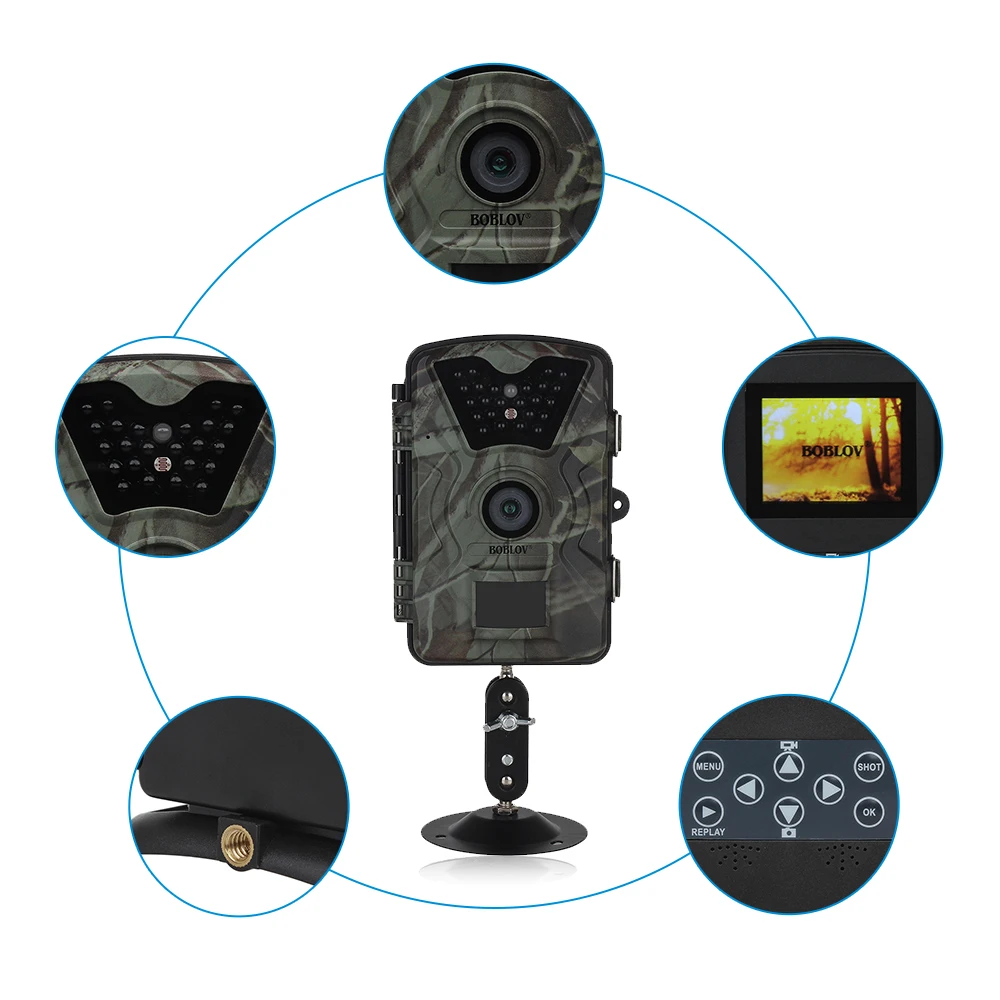 BOBLOV CT008 игровая ловушка для диких животных, Охотничья камера 12MP 1080P HD IR светодиодный 2," lcd видеомагнитофон, скаутская камера, сумка для переноски