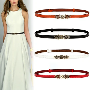 

Woman Belt Luxury Brand Genuine leather belts for women fashion adjustable belts dress Jeans Belts thin cowhide waistband brown