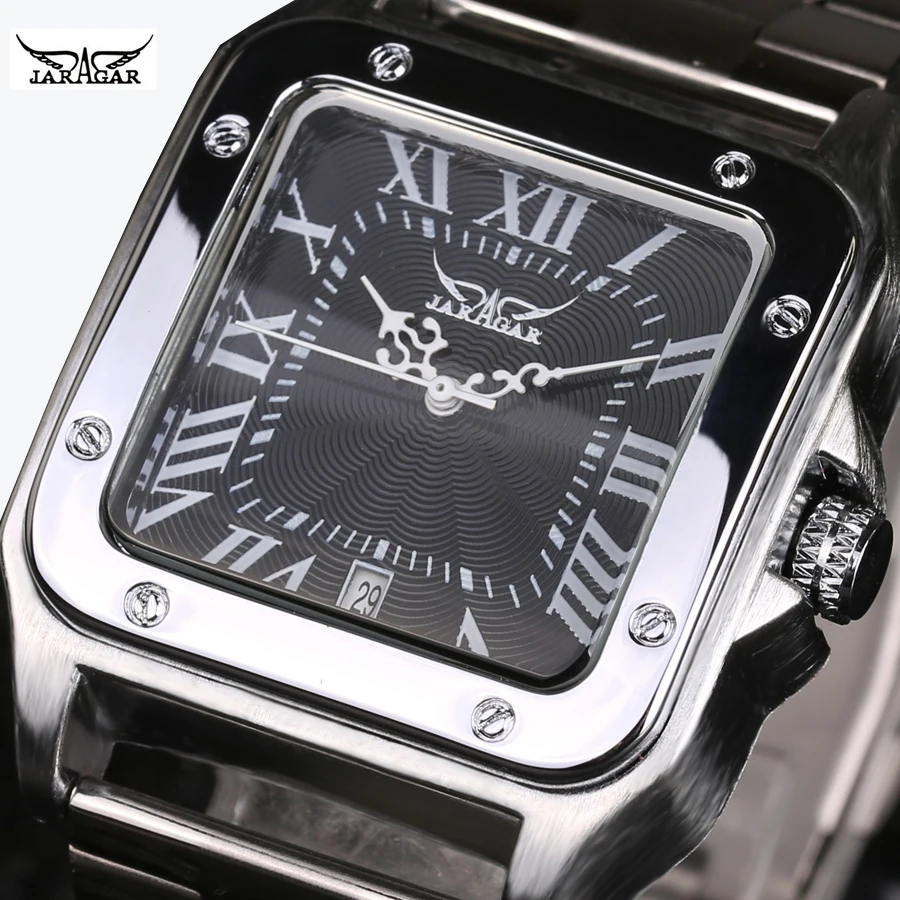 

2018 Jaragar Brand Square Watch Full Stainless Steel Mechanical Wristwatches Men's Luxury Fashion Automatic self-wind Watches