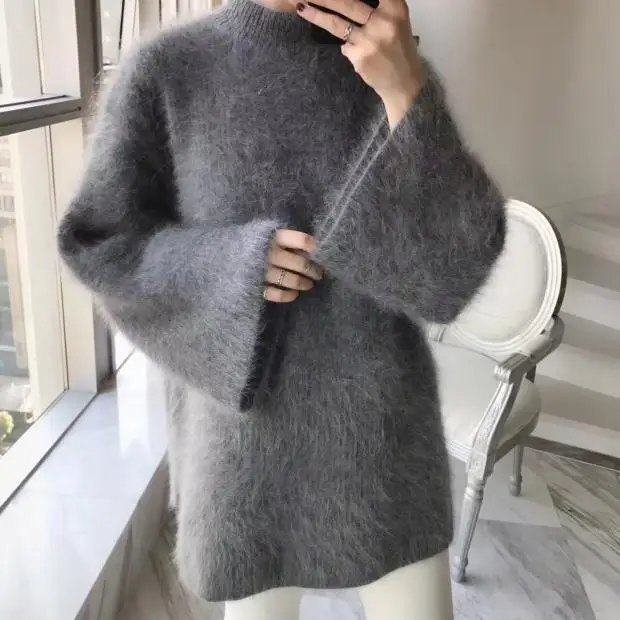 Two sided long haired mink sleeves with warm and loose thick mink wool sweaters F171211