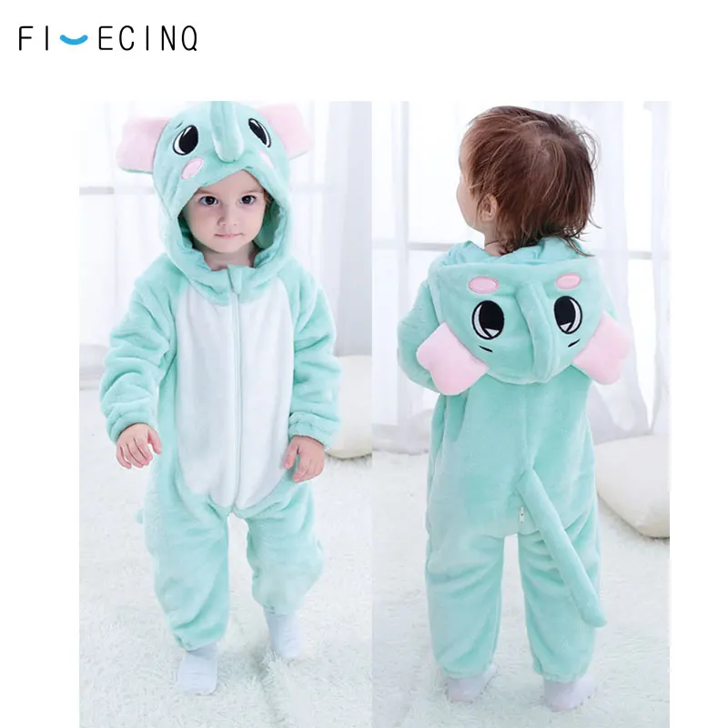 Elephant Costume Kigurumis Cosplay Baby Girl Boy Cute Onesie Kids Clothes Funny Warm Soft Pajama Flannel Outfit Animal Halloween