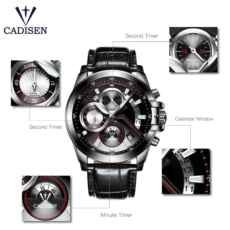 CADISEN 2019 Watch Men Top Brand Luxury Military Army Sports Casual Waterproof Mens Watches Quartz