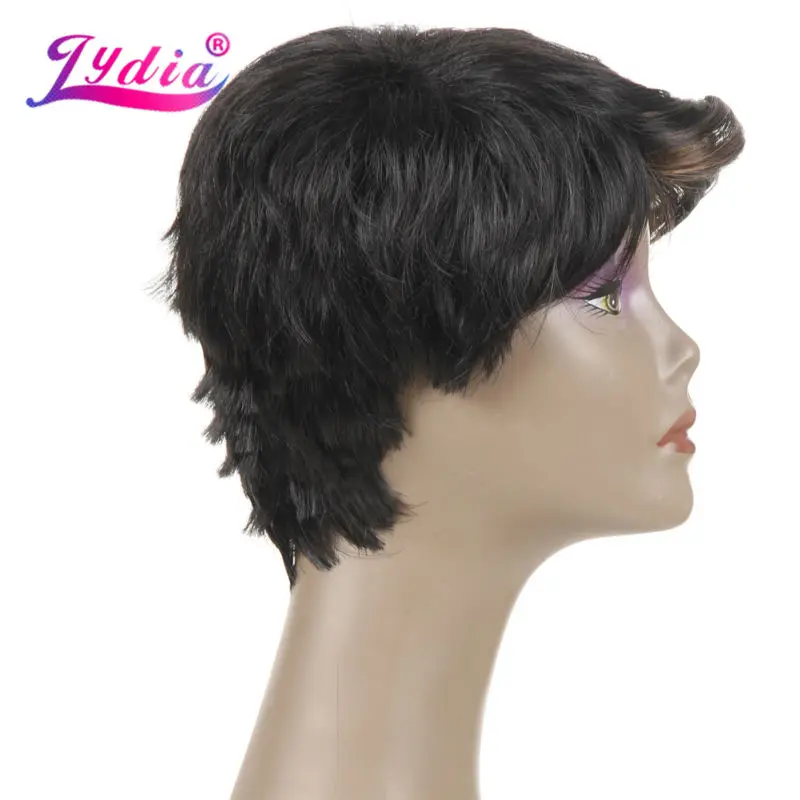 Лидия для женщин короткие прямые синтетические парики Омбре цвет FT1B/30 Kanekalon левый взрыва Афро-американский натуральный парик