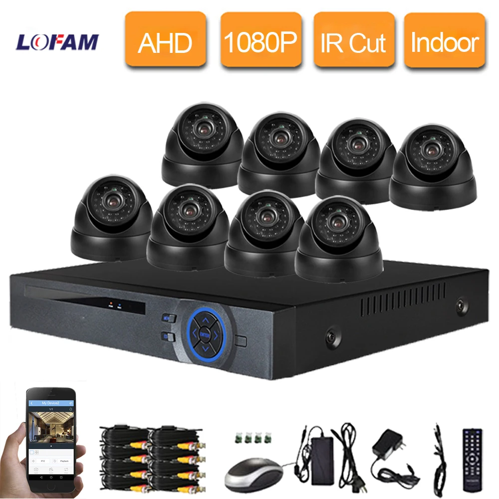 LOFAM 8Channel AHD DVR Kit CCTV System with 8pcs 2.0MP 1080P AHD H
