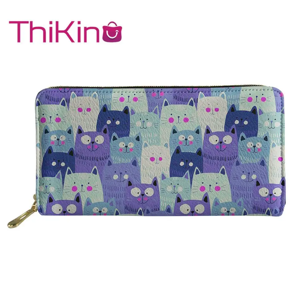 

Thikin Music Cat Pattern Long Wallets Zipper Phone Bag Card Holder for Ladies Clutch Purse Carteira Handbags Notecase 2019