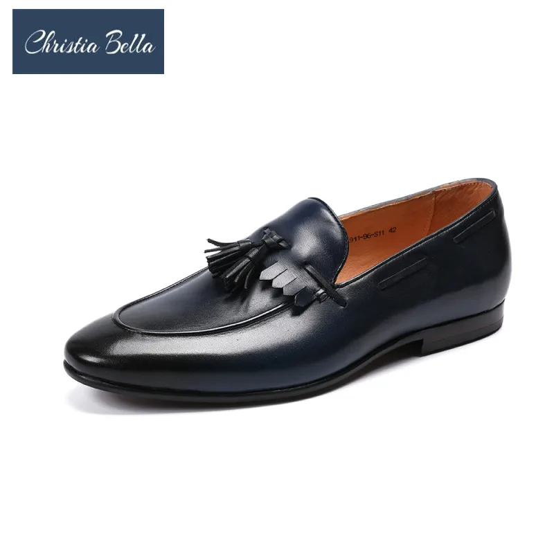 

Christia Bella New Fashion Round Toe Men Loafers Solid Pendant Genuine Leather Shoes Formal Nightclub Party Dress Men Shoes