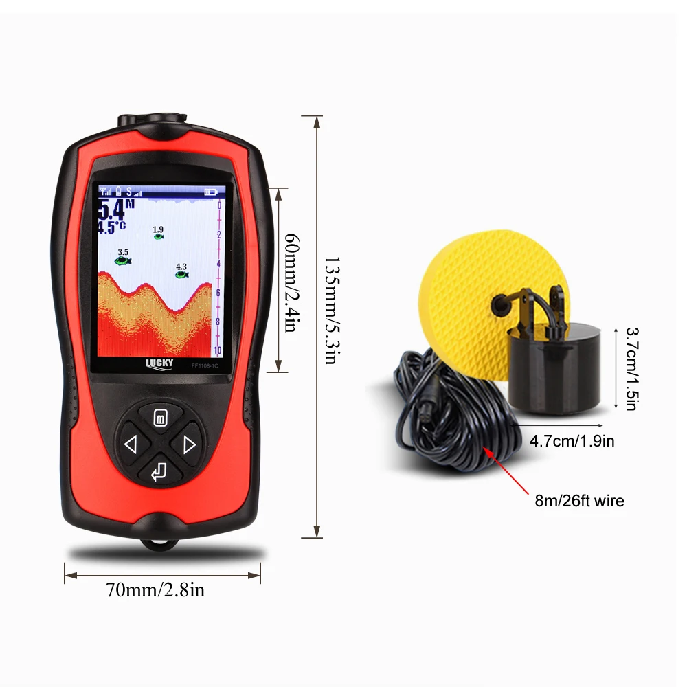 LUCKY Waterproof Portable 100M/300FT Depth Fish Alarm Wired Fish Detector Sounder 2.4' LCD Fish Finder