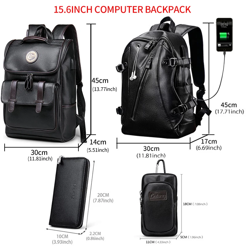 LIELANG Mochila De Hombre con carga USB externa mochila impermeable de moda de cuero PU bolsa de viaje bolso escolar Casual bolsa de cuero