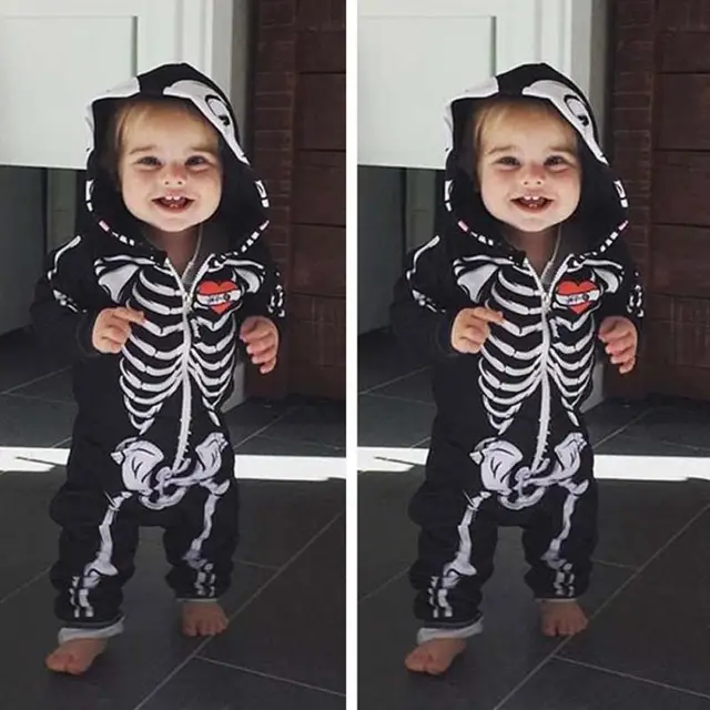baby halloween costumes for kids skull skeleton baby rompers hooded newborn clothes for boys girls jumpsuit