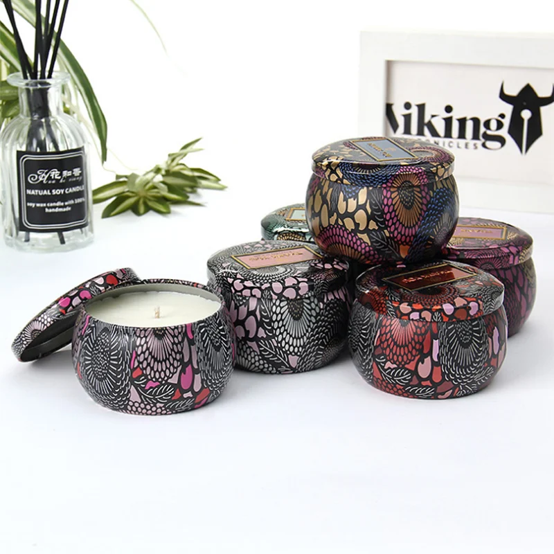 

Natural Soy Wax Tin Can Smokeless Fragrance Handmade Scented Candle Wedding Birthday Beautiful Candlestick Home Decoration