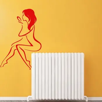 

Wall Vinyl Decal Sticker Nude Woman with Hand Mirror Bath Salon Decor Art