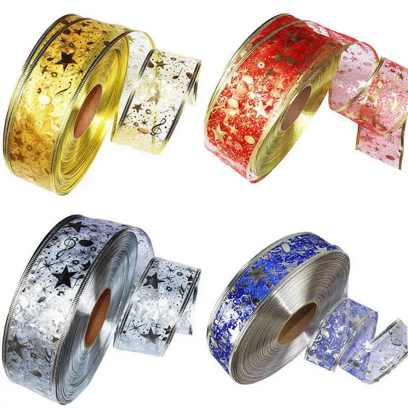 

2M Bling Star Printed Organza Ribbon For DIY Christmas New Year Decoration Gift Wrapping Sewing Craft Freeshipping