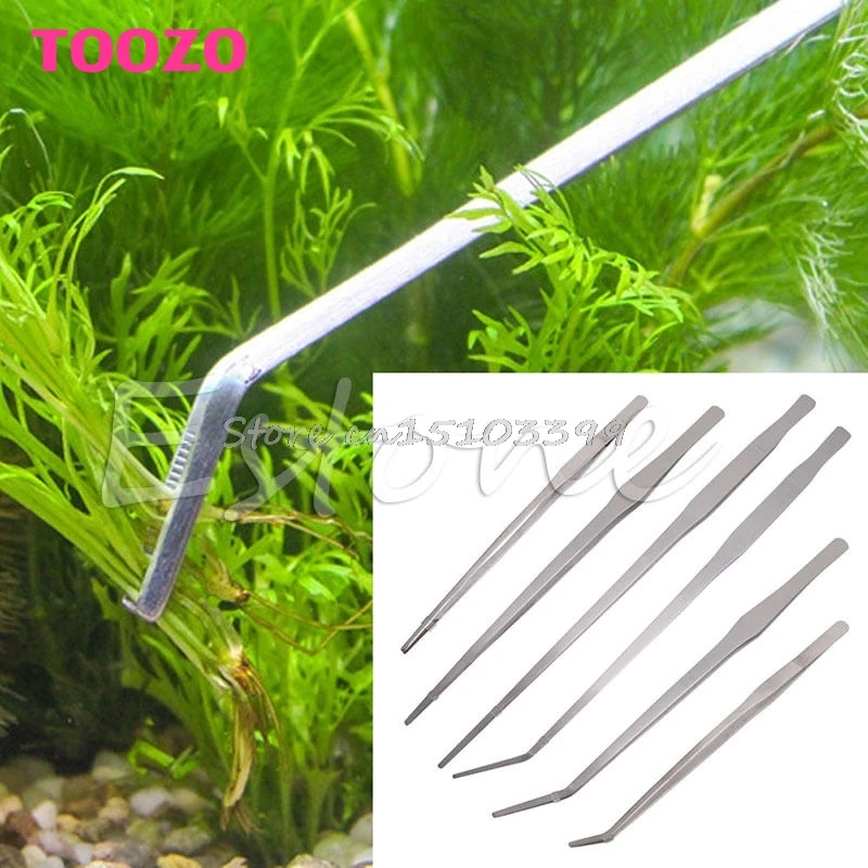 Aquarium Live Tank Curve Plant Long Tongs Stainless Steel Tweezers 27