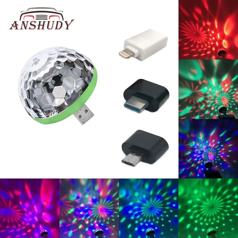 

LED Car USB Decorative Light Mini DJ RGB Colorful Music Sound Atmosphere Lamp for USB-C Phone Surface Festival Party Karaoke