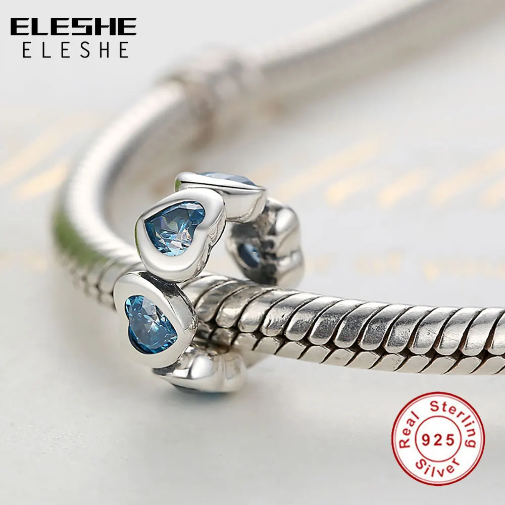 ELESHE Authentic 925 Sterling Silver Sparkling HEARTS SPACER Beads Charm Fit Original ELESHE Bracelet for Women DIY Jewelry
