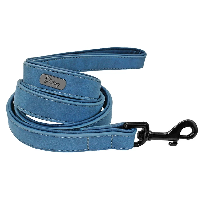 Custom Dog Collars Leather Personalized Pet Dog Tag Collar Leash Lead For Small Medium Large Dogs Pitbull Bulldog Pugs Beagle Blue Leash