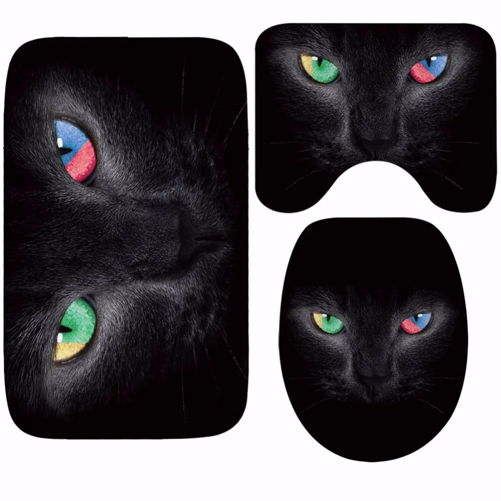 

CAMMITEVER 3PCS/Set Cute Cats Shower Bath Mat Toilet Lid Cover Non Slip Mat Carpet Water Absorbent