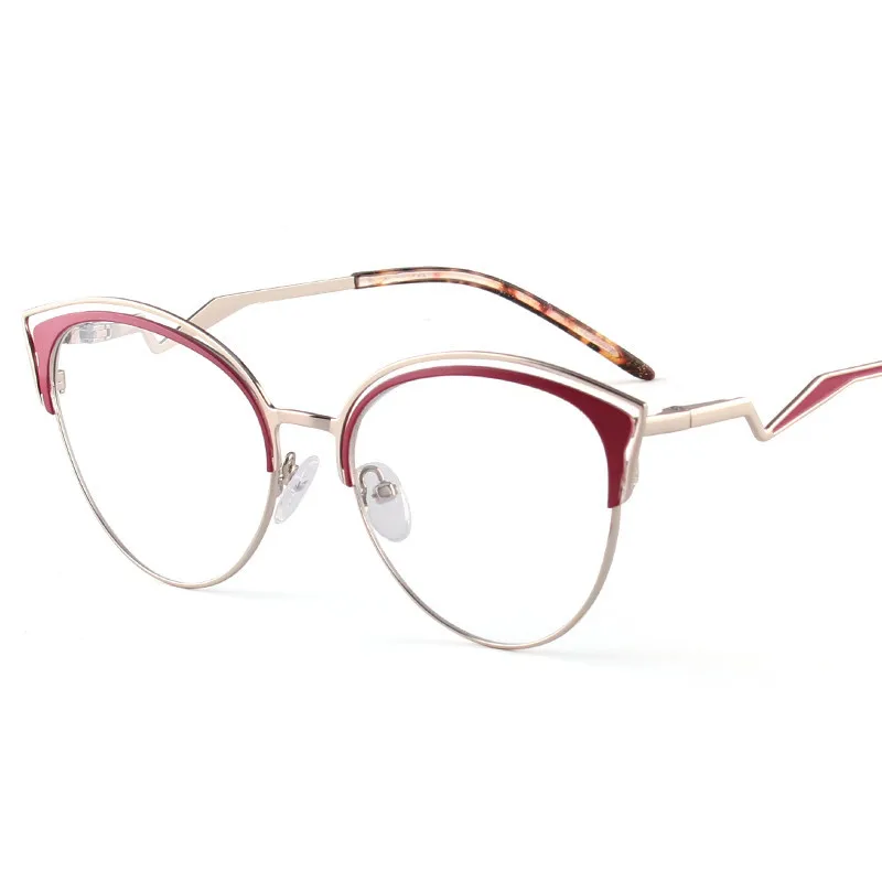 

2019 Women Cat Eye Frame Opticas Prescription Spectacles Oculos De Gafas RED Metal