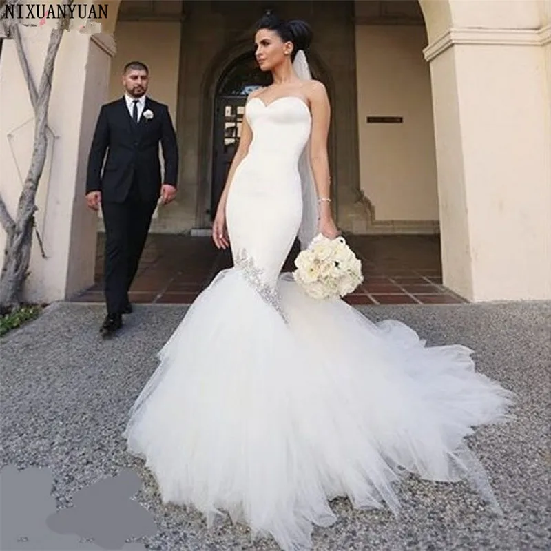 

Vestido De Noiva Sexy Sweetheart Floor Length Mermaid Wedding Dress Bridal Gown Custom Made