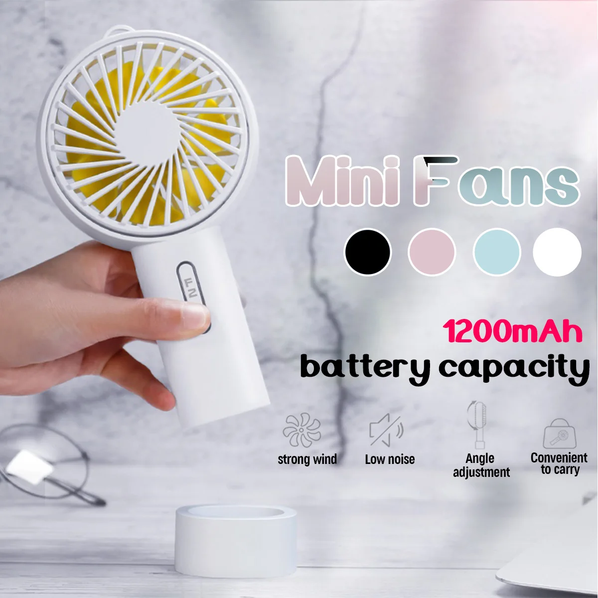 

1200mAh Battery Portable Mini Cooling Fans With Base ABS Handheld USB Charging Bedroom Office Travel Mute DC 5V/1A Car Cooler