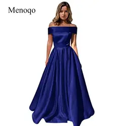 Menoqo длинное вечернее платье с карманами Винтаж атласные платья для выпускного Праздничное платье с открытыми плечами Дешевое вечернее