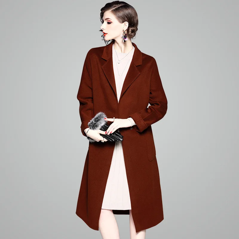 

Euramerican fashion women's overcoat 2018 winter new wool woolen coat long double-sided trench female windbreaker 73650