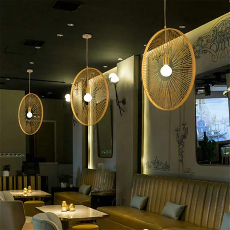 

Southeast Asian style pendant Nordic bamboo lamp combination round lamp theme restaurant simple modern hunging lighting