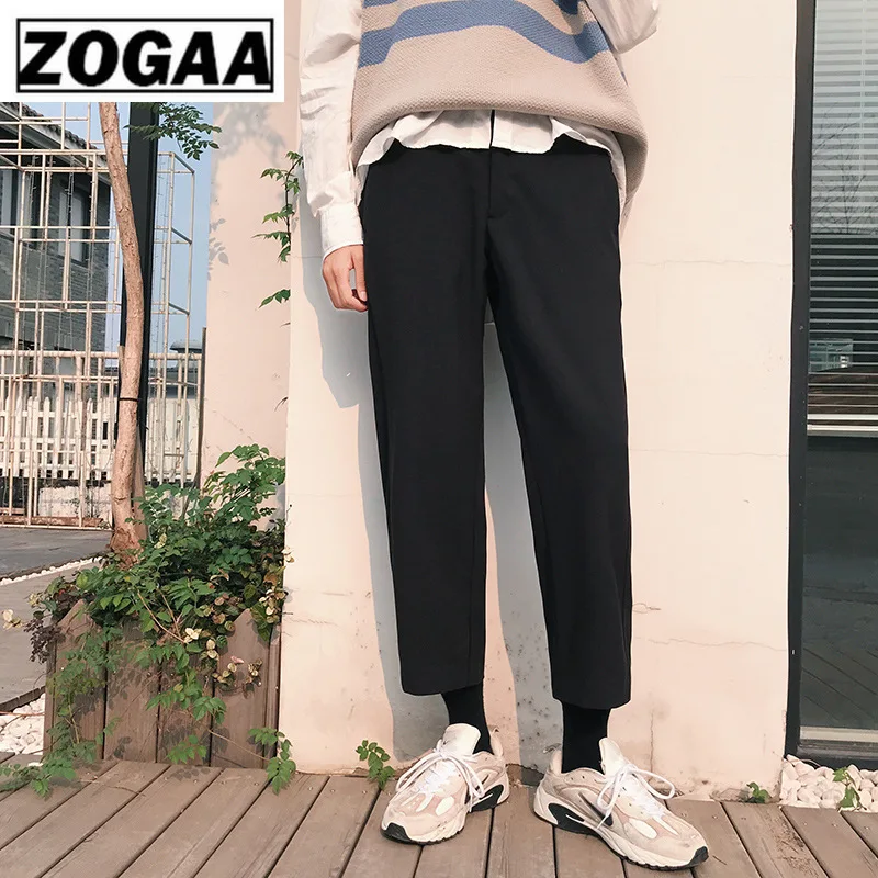 

ZOGGA Spring Solid Casual Male Ankle-Length Straight Pants High-quality 100%cotton Mid-Waist Men Pants Without Shrink/Pilling