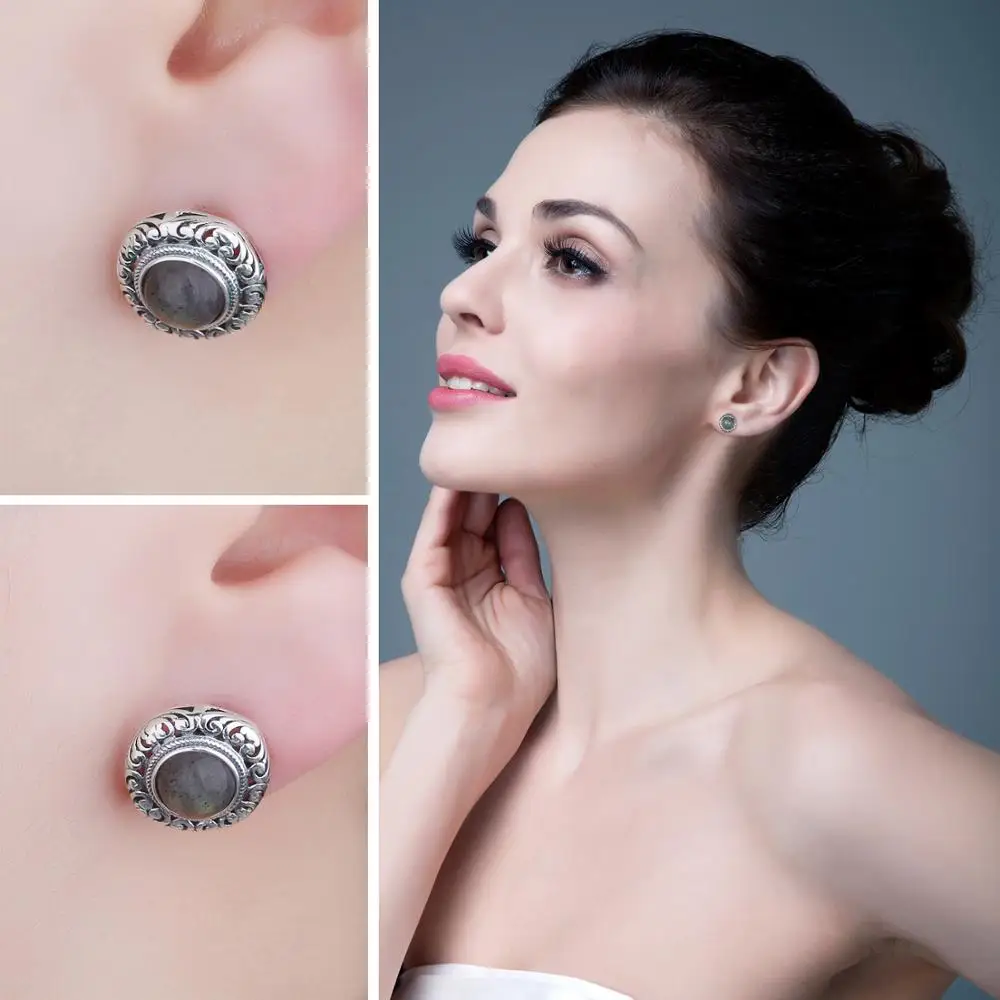 Cena JewelryPalace Vintage 7ct oryginalne labradoryt stadniny kolczyki 925 srebro kolczyki kobiety koreański kolczyki biżuteria