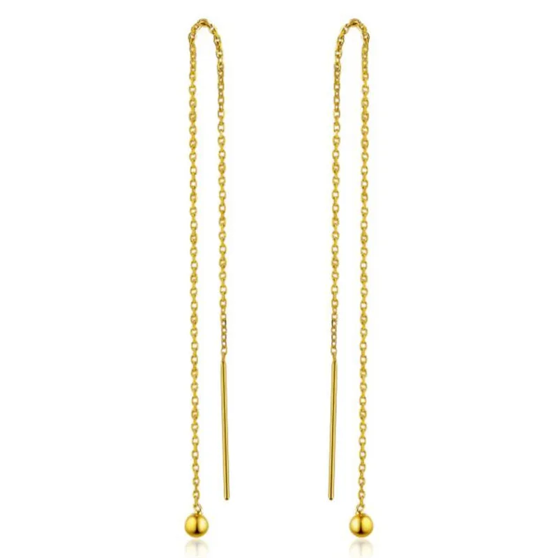 Simple Fashion Earrings 100% 18K Gold AU750 Jewelry Long Ear Line Drop Earrings for Women Lady Gifts 10-11CM Long 0.60g/pair Simple Fashion Earrings 100% 18K Gold AU750 Jewelry Long Ear Line Drop Earrings for Women Lady Gifts 10-11CM Long 0.60g/pair