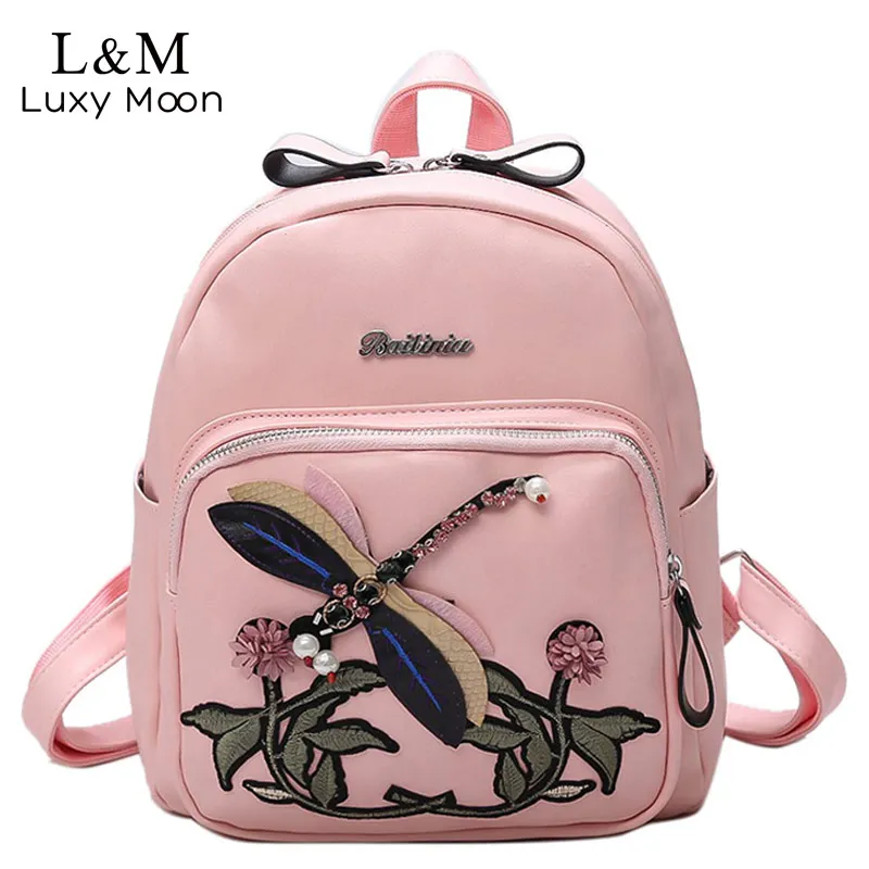 Women Backpack Floral Embroidery Hot Fashion Preppy style Backpacks PU Leather Travel Bag For Teenage Girls