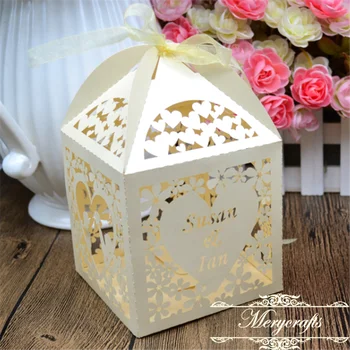 

Kiss heart laser cut hollow craft supplies light gold wedding favor box for chocolate packaging