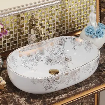 

Bathroom Ceramic Counter Top Wash Basin Cloakroom Hand Painted Vessel Sink bathroom vessel oval ceramic wash basin bathroom sink