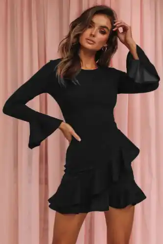 short black ruffle dress