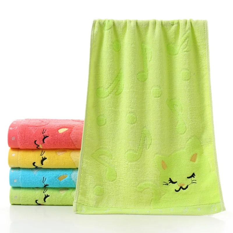 Cartoon Solid Bamboo Fiber Towels Bath Towel For Adults Face Towel Embroidered Water absorbent toallas - Цвет: Зеленый