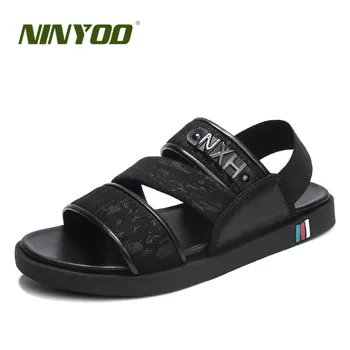 

NINYOO New Fashion Summer Shoes Black Soft Men Sandals Genuine Leather Sandals Casual Shoes Antislip Rubber Beach Shoes 47 48 49