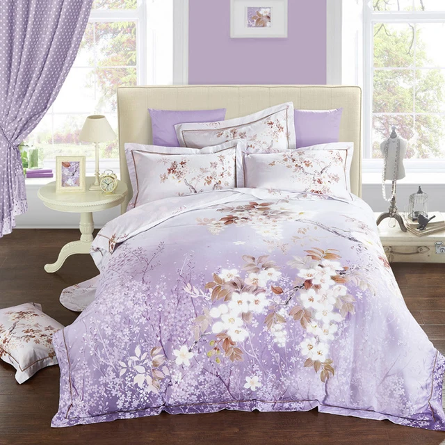 2018 Fresh Flowers Purple Duvet Cover Set Winter Thick Bedlinens