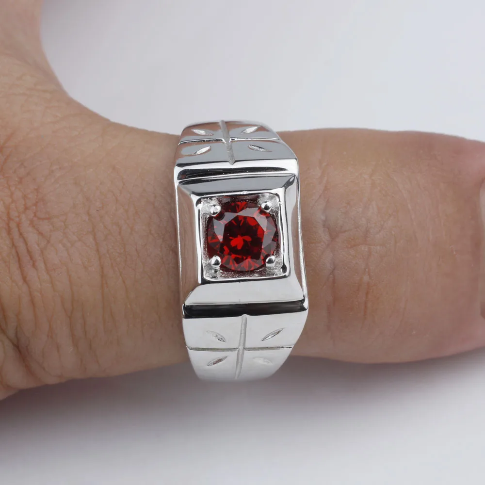 Для Мужчин's кольцо из серебра 925-й пробы родий позолоченный браслет человек ювелирные изделия крест религиозные подарочные мульти Размеры от 6 до 13 лет R510 - Цвет основного камня: Red Garnet