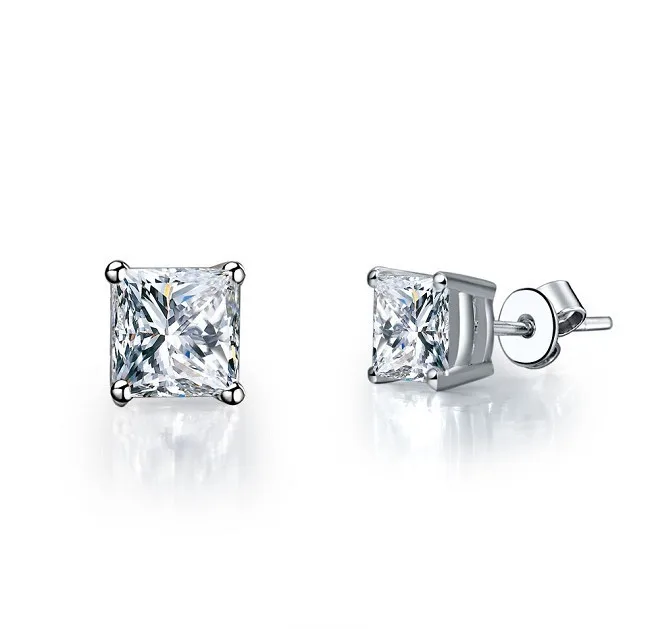 1ct Piece Princess Cut Earrings 925 Lovely Diamond Stud Earrings