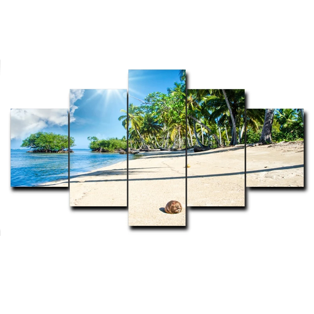 

5 Panel Tropical Palm Tree Outside Poster and Print Vintage Canvas Painting for Living Room Home Decoration Photo Album No Frame