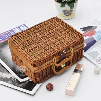 

Natural cane makes up bin Awn weaving wicker boxes picnic basket storage basket to restore ancient ways the suitcase Props b