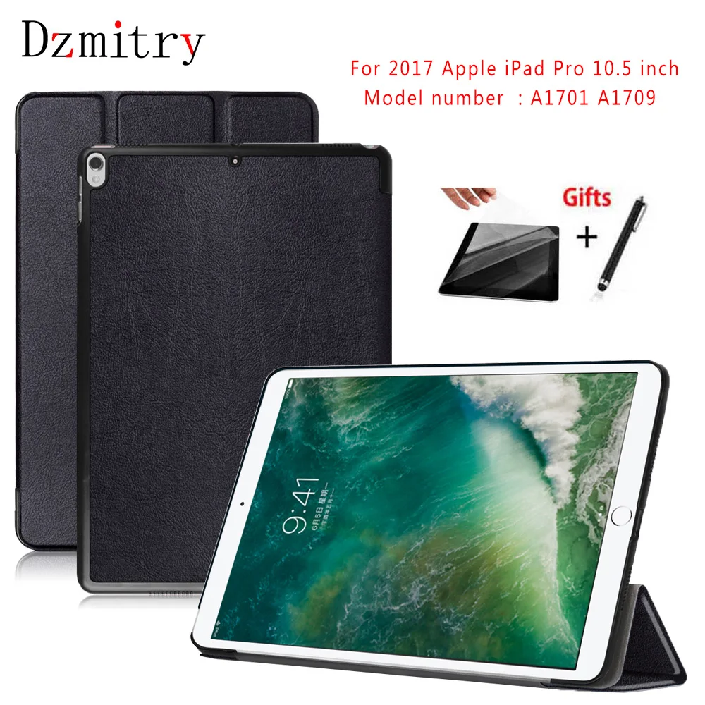 

New slim Stand case For Apple iPad Pro 10.5 Inch 2017 Model number:A1701 A1709 A1852 Tablet pu leather book Cover+film+pen