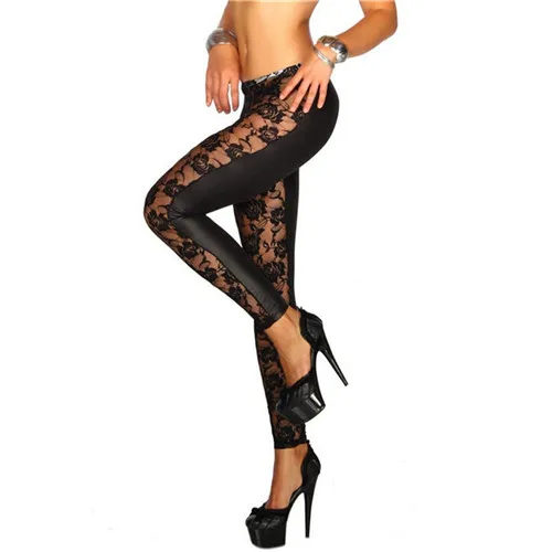FOCUSNORM Womens Lace Hollow Leggings Floral Plus Size Sexy Pants Lace  Insert Sheer Leggings (L, Black) : : Clothing, Shoes & Accessories