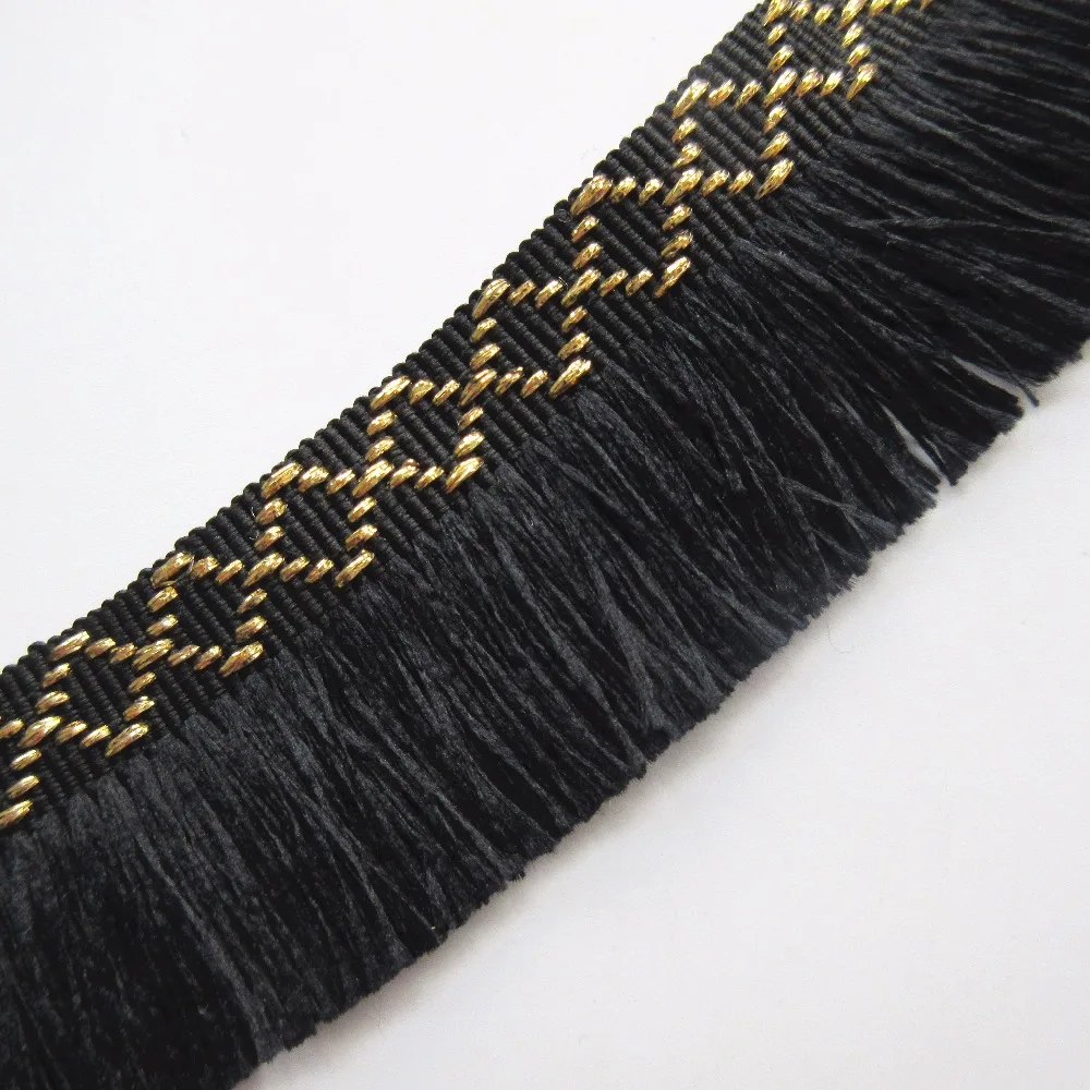 5 yards/Lot Black Gold Cotton Tassel Fringe Embroidered Lace Trim ...