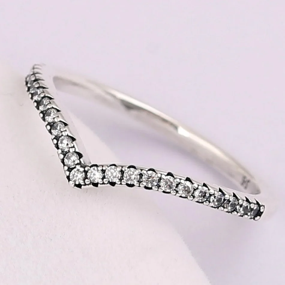 Authentic 925 Sterling Silver Ring Wish Bone Ring Set With Crystal Stack Rings For Women Wedding Party Gift Fine Europe Jewelry