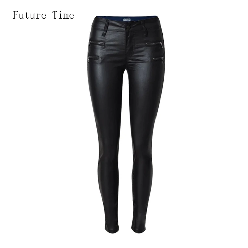 Весенние женские джинсы из искусственной кожи с покрытием, узкие брюки-карандаш, сексуальные Стрейчевые обтягивающие женские черные джинсы C0448